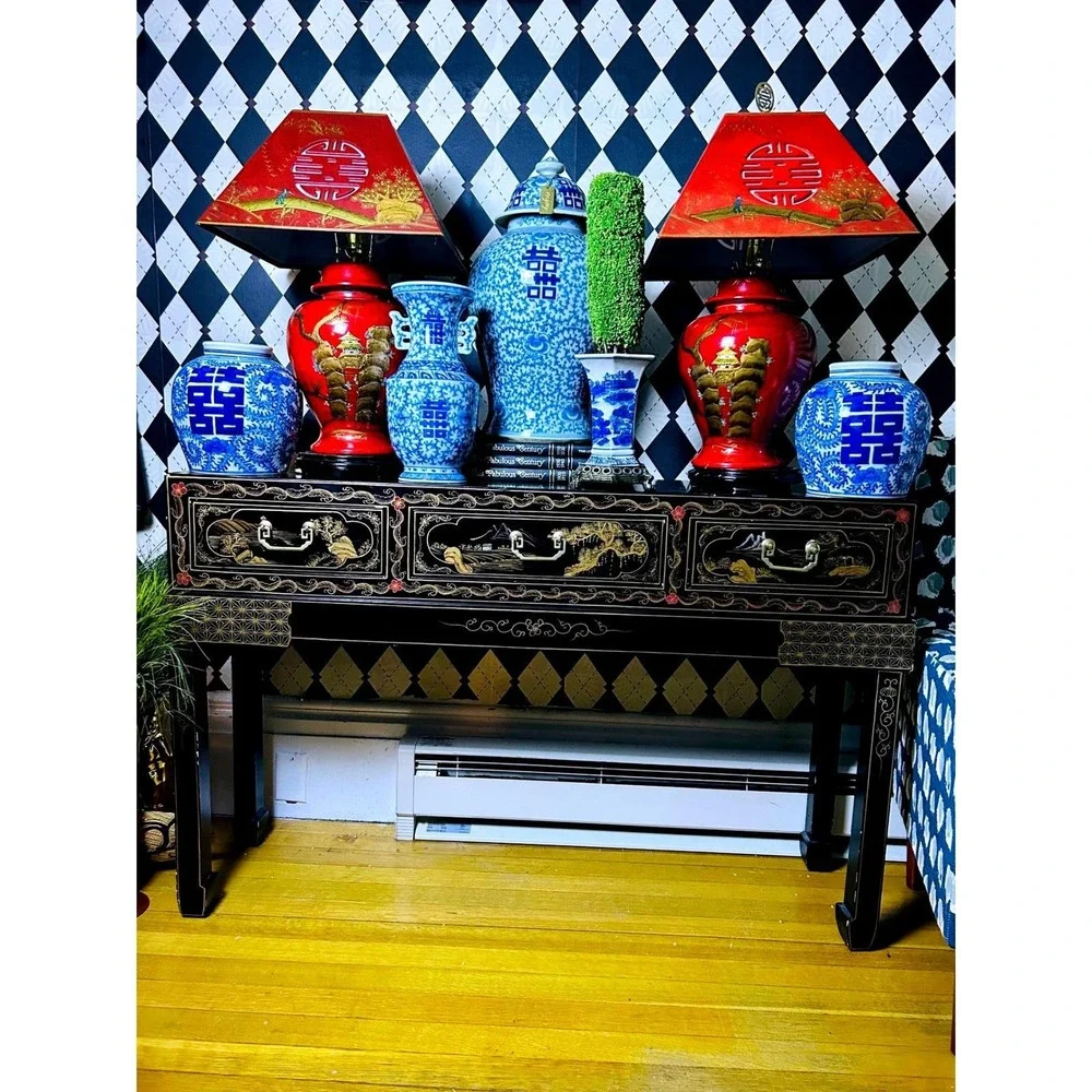 Large Blue White Ginger Jar Double Happiness‎ Chinese Porcelain Temple Jar